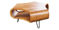 Table basse NERA 90 cm en bois massif d'acacia avec niche et pieds métal noir – style rétro industriel