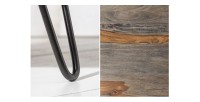 Table basse NERA 80 cm en bois massif de Sheesham marron et gris avec niche – design rétro industriel