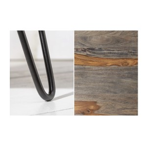 Table basse NERA 80 cm en bois massif de Sheesham marron et gris avec niche – design rétro industriel