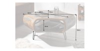 Table basse NERA 80 cm en bois massif de Sheesham marron et gris avec niche – design rétro industriel