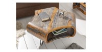 Table basse NERA 80 cm en bois massif de Sheesham marron et gris avec niche – design rétro industriel