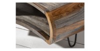 Table basse NERA 80 cm en bois massif de Sheesham marron et gris avec niche – design rétro industriel