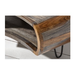Table basse NERA 80 cm en bois massif de Sheesham marron et gris avec niche – design rétro industriel
