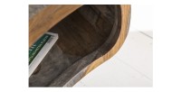 Table basse NERA 80 cm en bois massif de Sheesham marron et gris avec niche – design rétro industriel