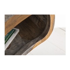 Table basse NERA 80 cm en bois massif de Sheesham marron et gris avec niche – design rétro industriel