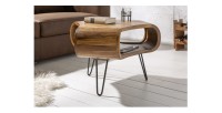 Table basse NERA 70 cm en bois massif de Sheesham avec niche et pieds métal noir – style rétro industriel
