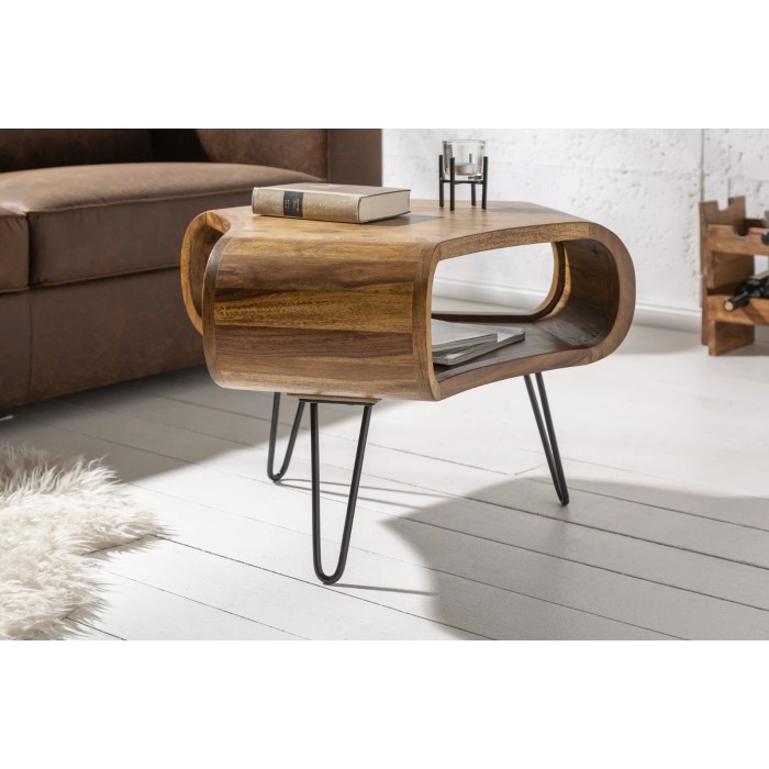 Table basse NERA 70cm en bois de Sheesham vue légèrement de haut