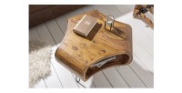 Table basse NERA 70 cm en bois massif de Sheesham avec niche et pieds métal noir – style rétro industriel