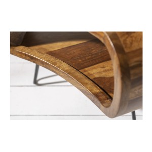 Table basse NERA 70 cm en bois massif de Sheesham avec niche et pieds métal noir – style rétro industriel