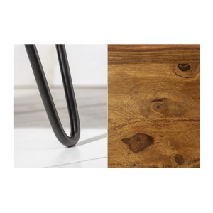 Table basse NERA 70 cm en bois massif de Sheesham avec niche et pieds métal noir – style rétro industriel