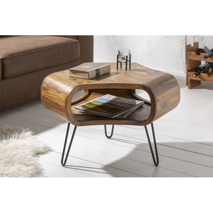 Table basse NERA 70cm en bois de Sheesham mise en situation