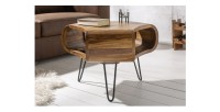 Table basse NERA 70 cm en bois massif de Sheesham avec niche et pieds métal noir – style rétro industriel