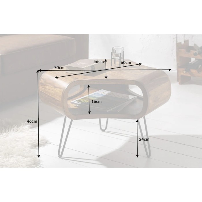 Table basse NERA 70cm en bois de Sheesham dimensions