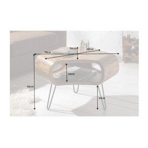 Table basse NERA 70 cm en bois massif de Sheesham avec niche et pieds métal noir – style rétro industriel