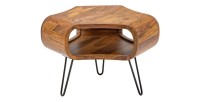 Table basse NERA 70 cm en bois massif de Sheesham avec niche et pieds métal noir – style rétro industriel