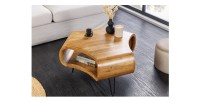 Table basse NERA 70 cm en bois massif d'acacia avec niche et pieds métal noir – style rétro industriel