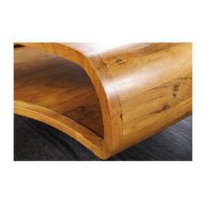 Table basse NERA 70 cm en bois massif d'acacia avec niche et pieds métal noir – style rétro industriel