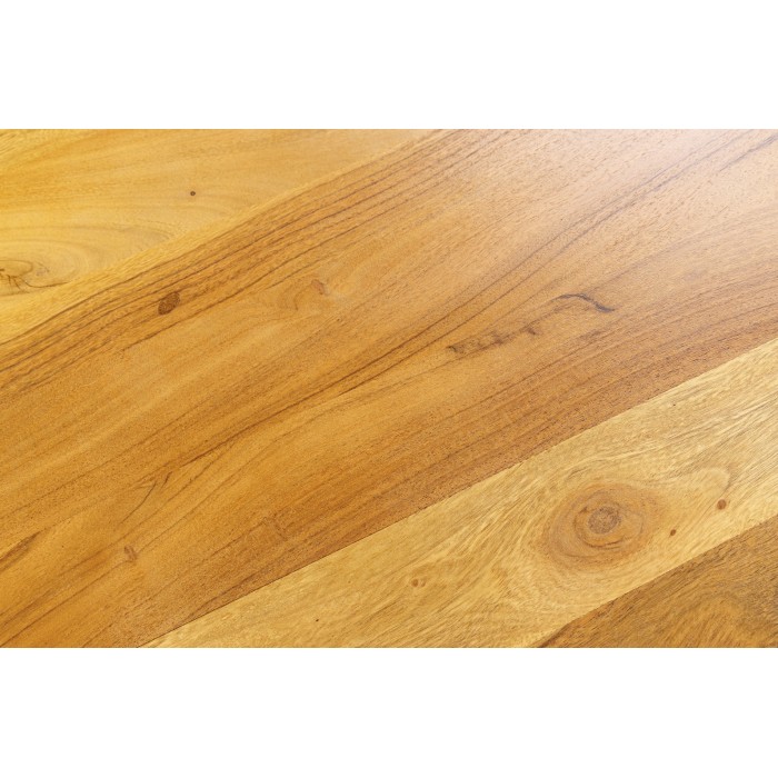 Couchtisch NERA 70 cm aus massivem Akazienholz mit Ablage und schwarzen Metallbeinen – Retro-Industriestil