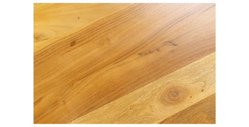 Table basse NERA 70 cm en bois massif d'acacia avec niche et pieds métal noir – style rétro industriel
