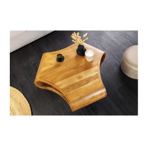 Table basse NERA 70 cm en bois massif d'acacia avec niche et pieds métal noir – style rétro industriel
