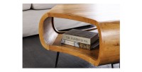 Table basse NERA 70 cm en bois massif d'acacia avec niche et pieds métal noir – style rétro industriel