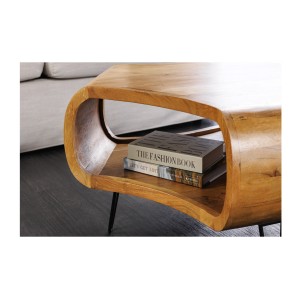 Table basse NERA 70 cm en bois massif d'acacia avec niche et pieds métal noir – style rétro industriel