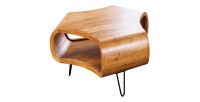 Table basse NERA 70 cm en bois massif d'acacia avec niche et pieds métal noir – style rétro industriel