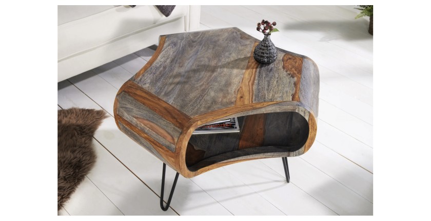 Table basse NERA 70cm en bois vieilli vue de haut