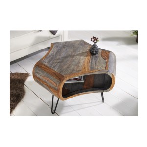 Table basse NERA 70cm en bois vieilli vue de haut