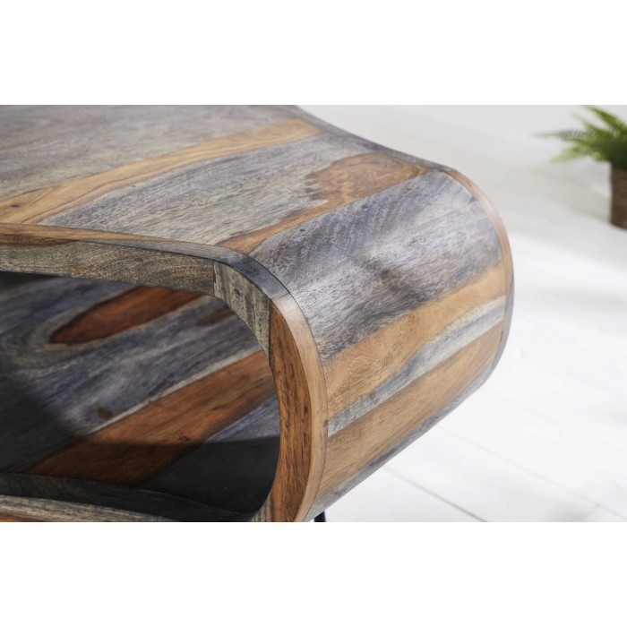 Salontafel NERA 70 cm in massief Sheesham hout bruin en grijs met nis - retro industriële stijl