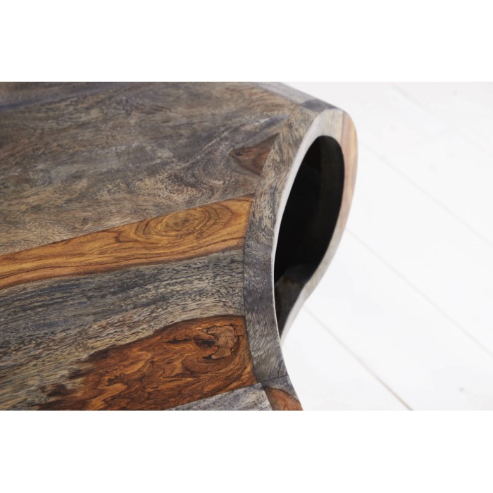 Salontafel NERA 70 cm in massief Sheesham hout bruin en grijs met nis - retro industriële stijl