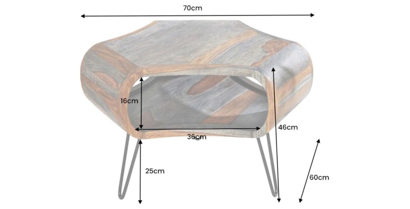 Table basse NERA 70cm en bois vieilli dimensions