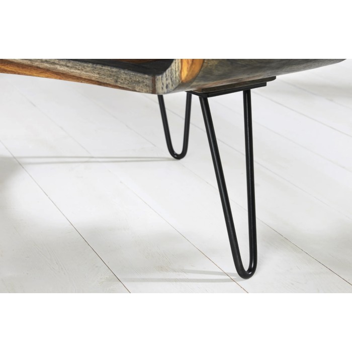 Salontafel NERA 70 cm in massief Sheesham hout bruin en grijs met nis - retro industriële stijl