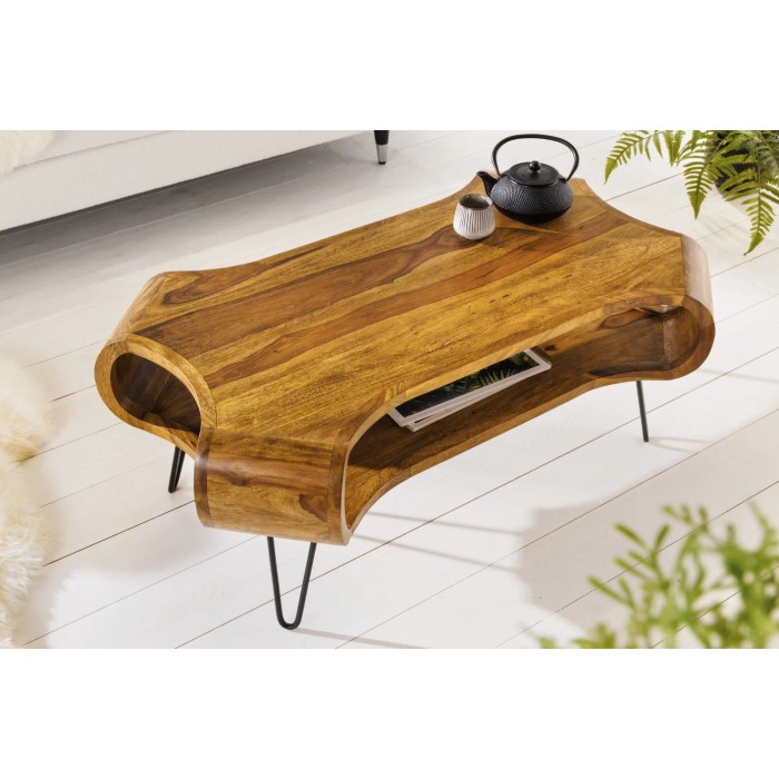 Table basse NERA 100cm en bois de Sheesham vue de haut