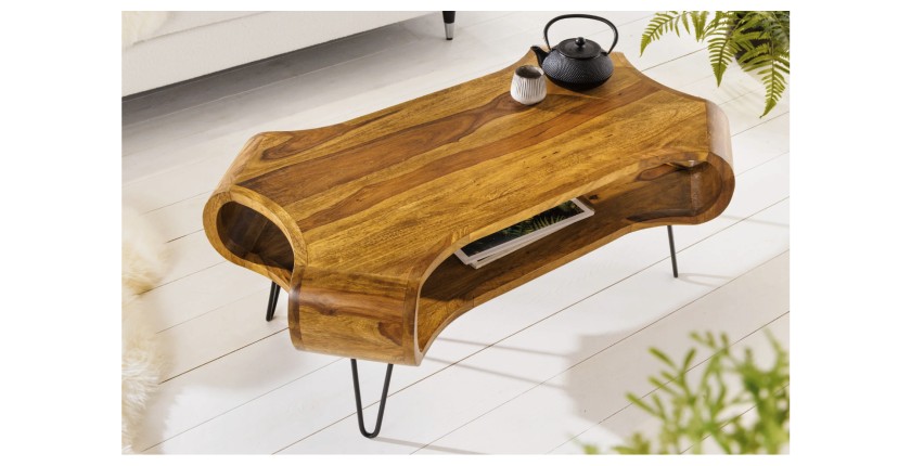 Table basse NERA 100cm en bois de Sheesham vue de haut
