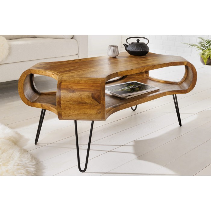 Table basse NERA 100cm en bois de Sheesham mise en situation