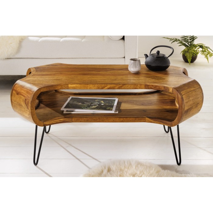Table basse NERA 100cm en bois de Sheesham vue de face