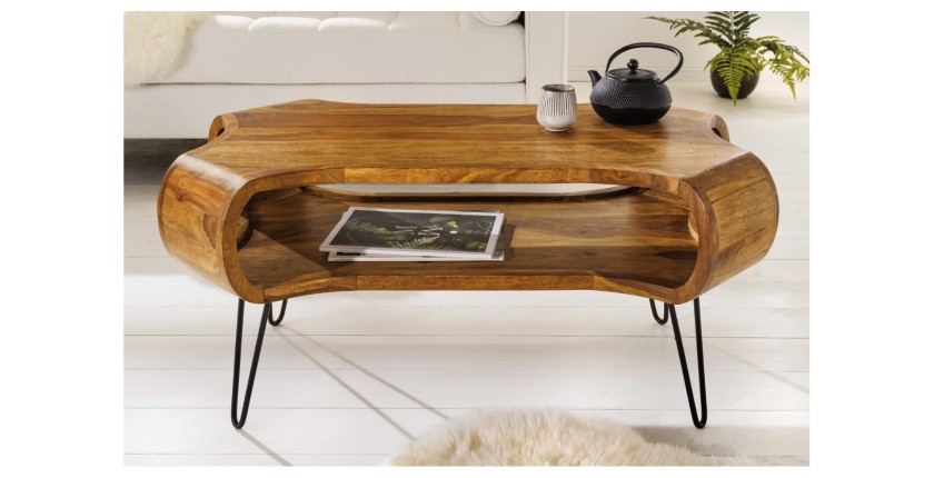Table basse NERA 100cm en bois de Sheesham vue de face