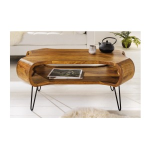 Table basse NERA 100cm en bois de Sheesham vue de face