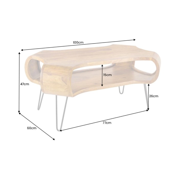 Table basse NERA 100cm en bois de Sheesham dimensions