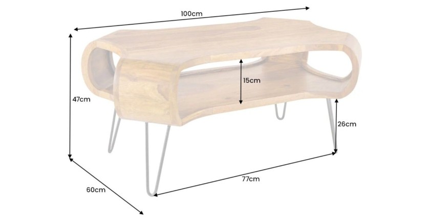 Table basse NERA 100cm en bois de Sheesham dimensions