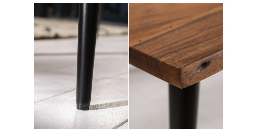 Zoom sur les détails de la table basse NERA 110cm bois d'acacia
