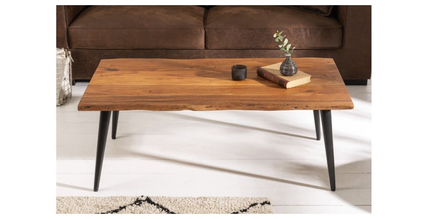 Table basse NERA 110cm bois d'acacia vue de face