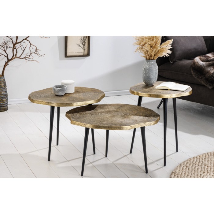 Set di 3 tavolini impilabili NERA dorati e neri – design chic contemporaneo