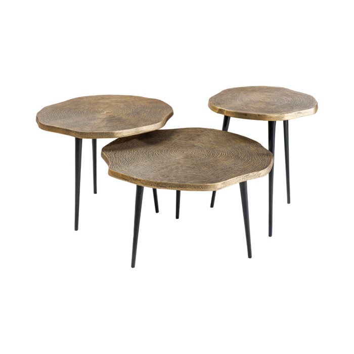 Set di 3 tavolini impilabili NERA dorati e neri – design chic contemporaneo