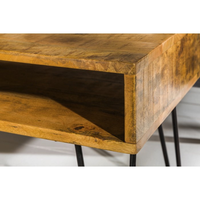 Tavolino SILVA 100 cm in legno di mango massiccio e metallo nero – 2 nicchie
