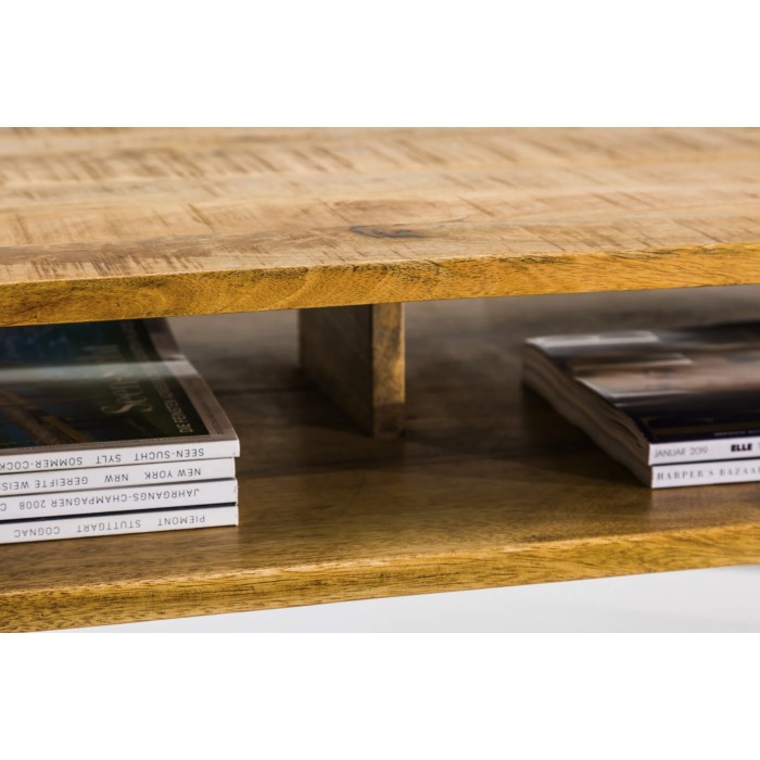 Tavolino SILVA 100 cm in legno di mango massiccio e metallo nero – 2 nicchie
