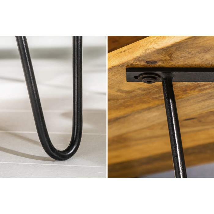 Tavolino SILVA 100 cm in legno di mango massiccio e metallo nero – 2 nicchie