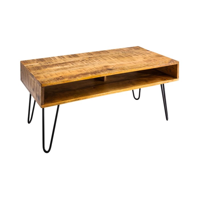 Tavolino SILVA 100 cm in legno di mango massiccio e metallo nero – 2 nicchie