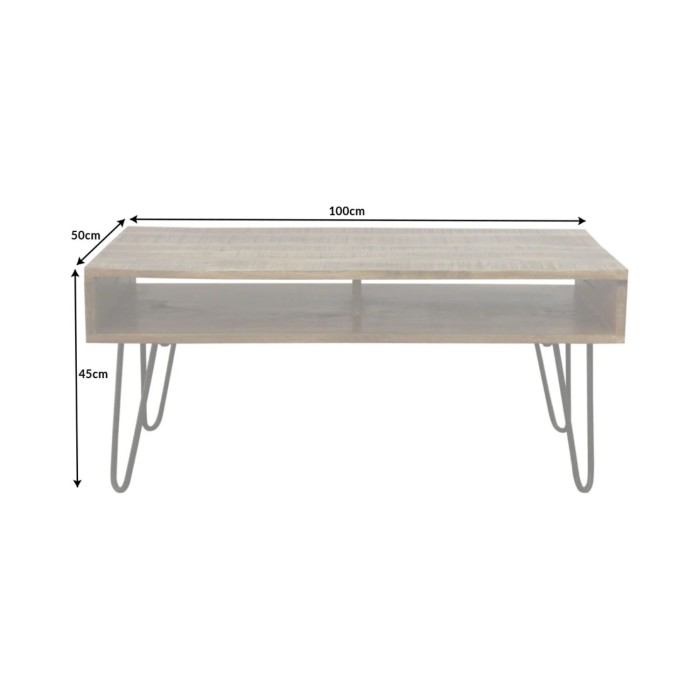 Tavolino SILVA 100 cm in legno di mango massiccio e metallo nero – 2 nicchie